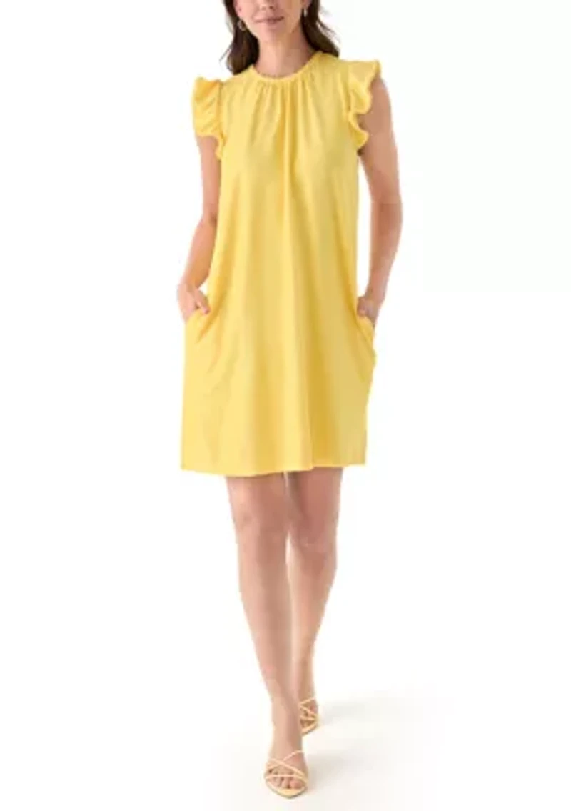 Women's Flutter Sleeve Trim Dress