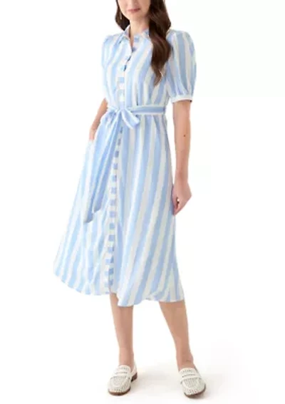 Women's Short Sleeve Belted Printed Shirtdress