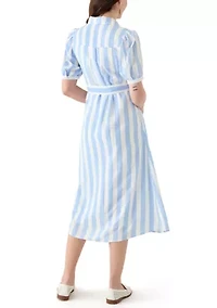 Women's Short Sleeve Belted Printed Shirtdress