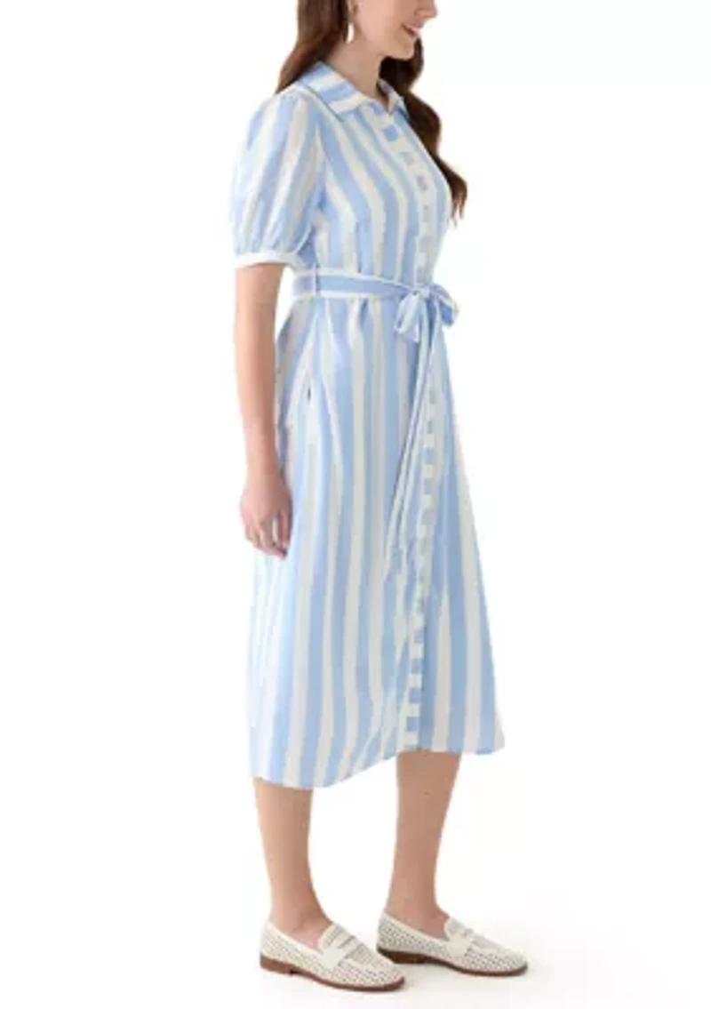 Women's Short Sleeve Belted Printed Shirtdress