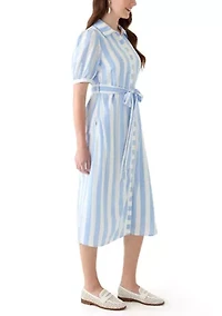 Women's Short Sleeve Belted Printed Shirtdress