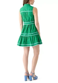 Women's Short Sleeve Eyelet Piped Dress