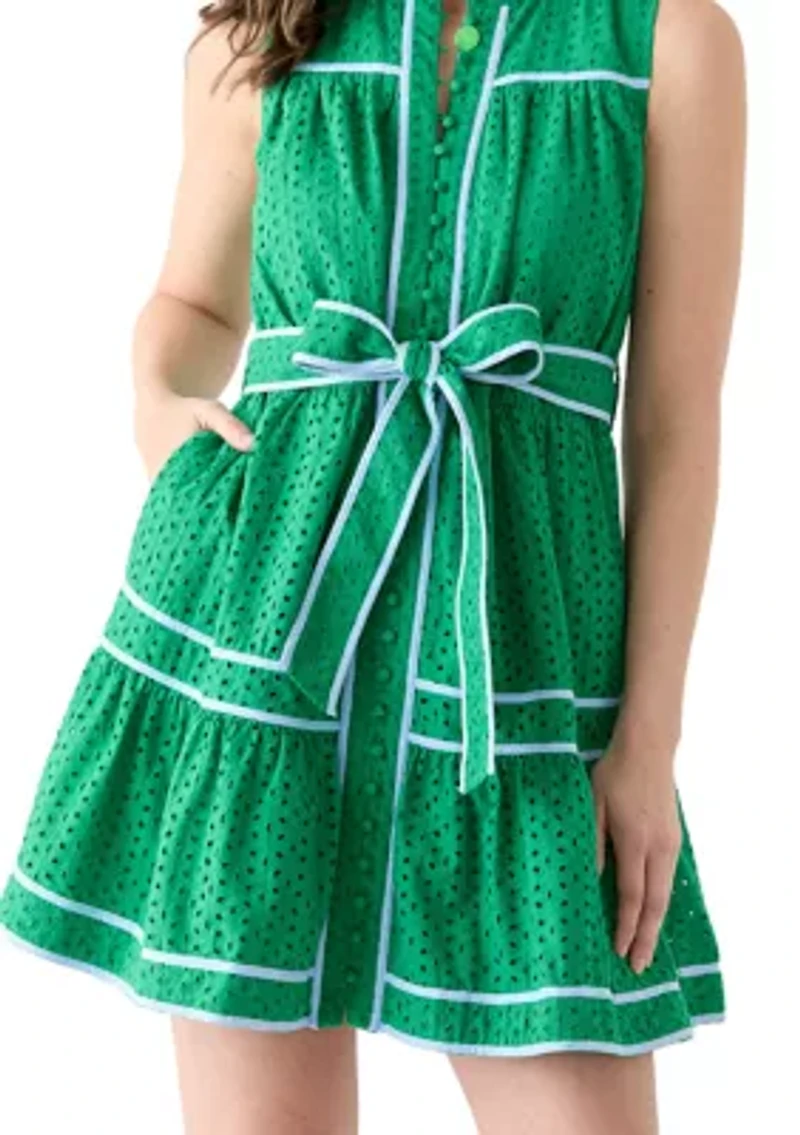 Women's Short Sleeve Eyelet Piped Dress