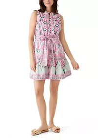 Women's Sleeveless Eyelet Piped Dress