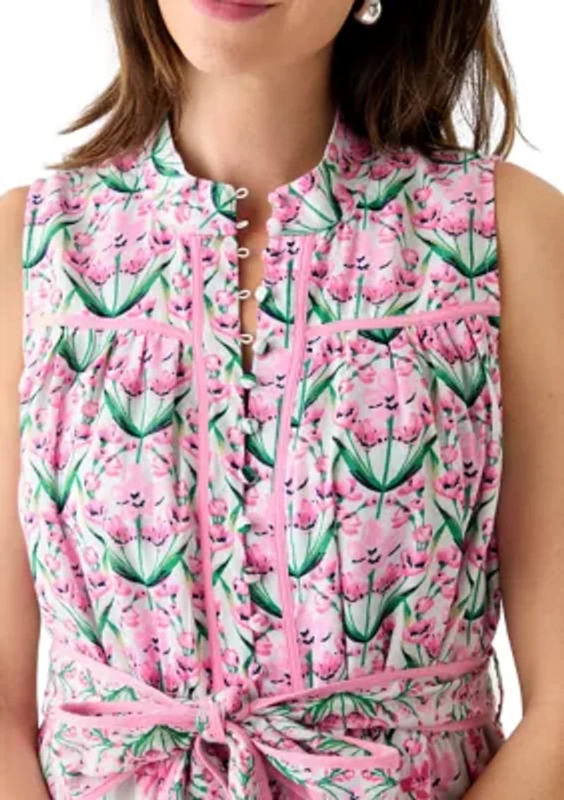 Women's Sleeveless Eyelet Piped Dress