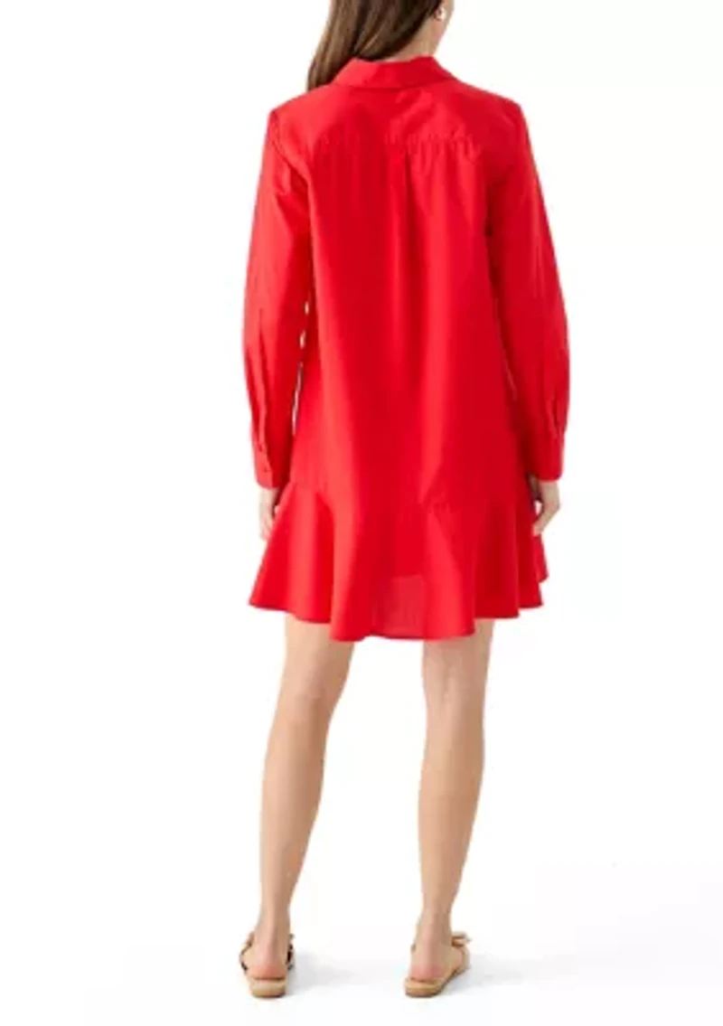 Women's Short Sleeve Flounce Shirtdress