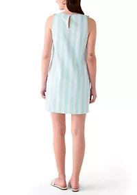 Women's Sleeveless Bow Straight Yarn Dyed Dress