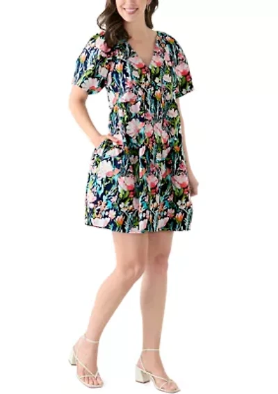 Women's Printed Pleated Shoulder Dress