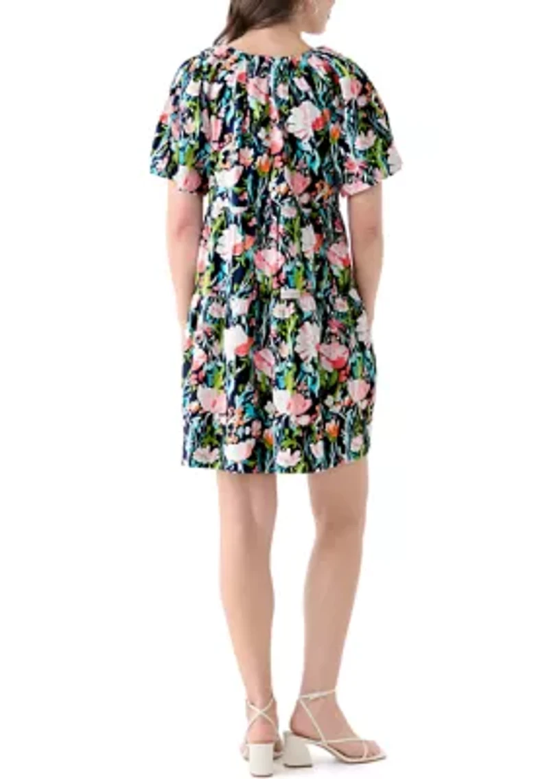 Women's Printed Pleated Shoulder Dress