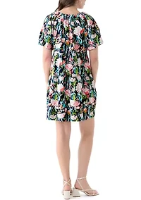 Women's Printed Pleated Shoulder Dress