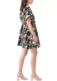 Women's Printed Pleated Shoulder Dress
