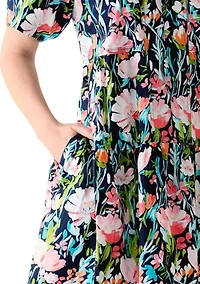 Women's Printed Pleated Shoulder Dress