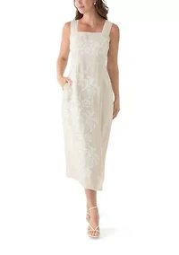 Women's Sleeveless Linen Tank Embroidered Dress