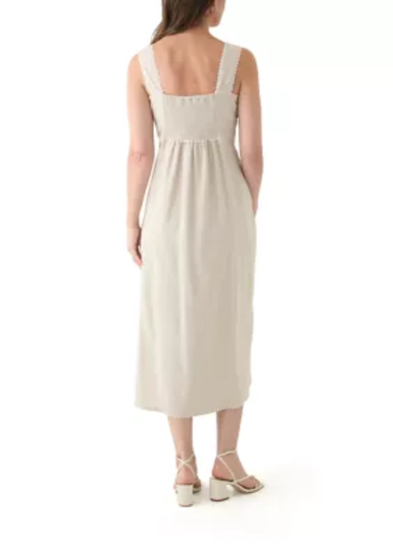 Women's Sleeveless Linen Tank Embroidered Dress