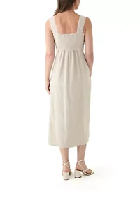 Women's Sleeveless Linen Tank Embroidered Dress