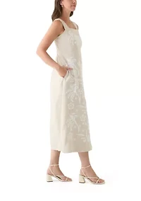 Women's Sleeveless Linen Tank Embroidered Dress