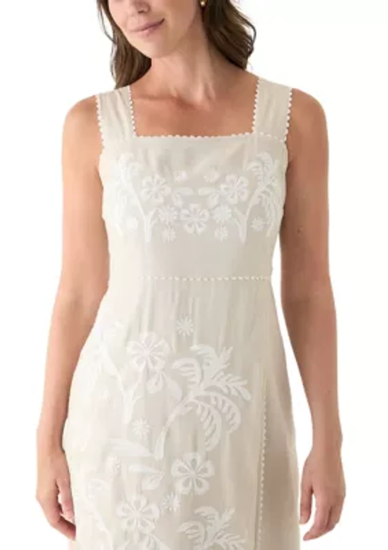 Women's Sleeveless Linen Tank Embroidered Dress