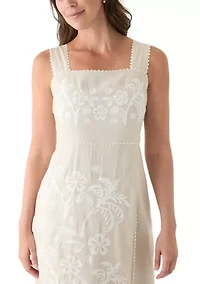 Women's Sleeveless Linen Tank Embroidered Dress