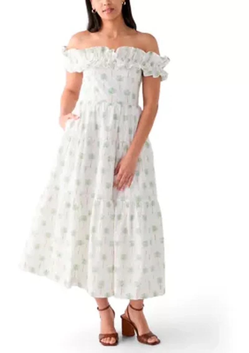Women's Off the Shoulder Printed Midi Dress