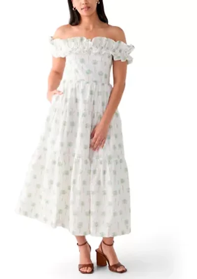 Women's Off the Shoulder Printed Midi Dress