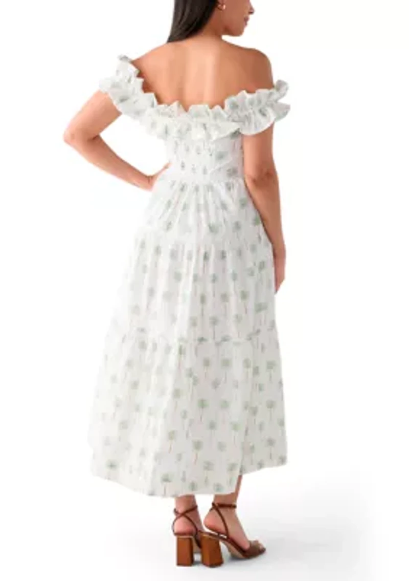 Women's Off the Shoulder Printed Midi Dress