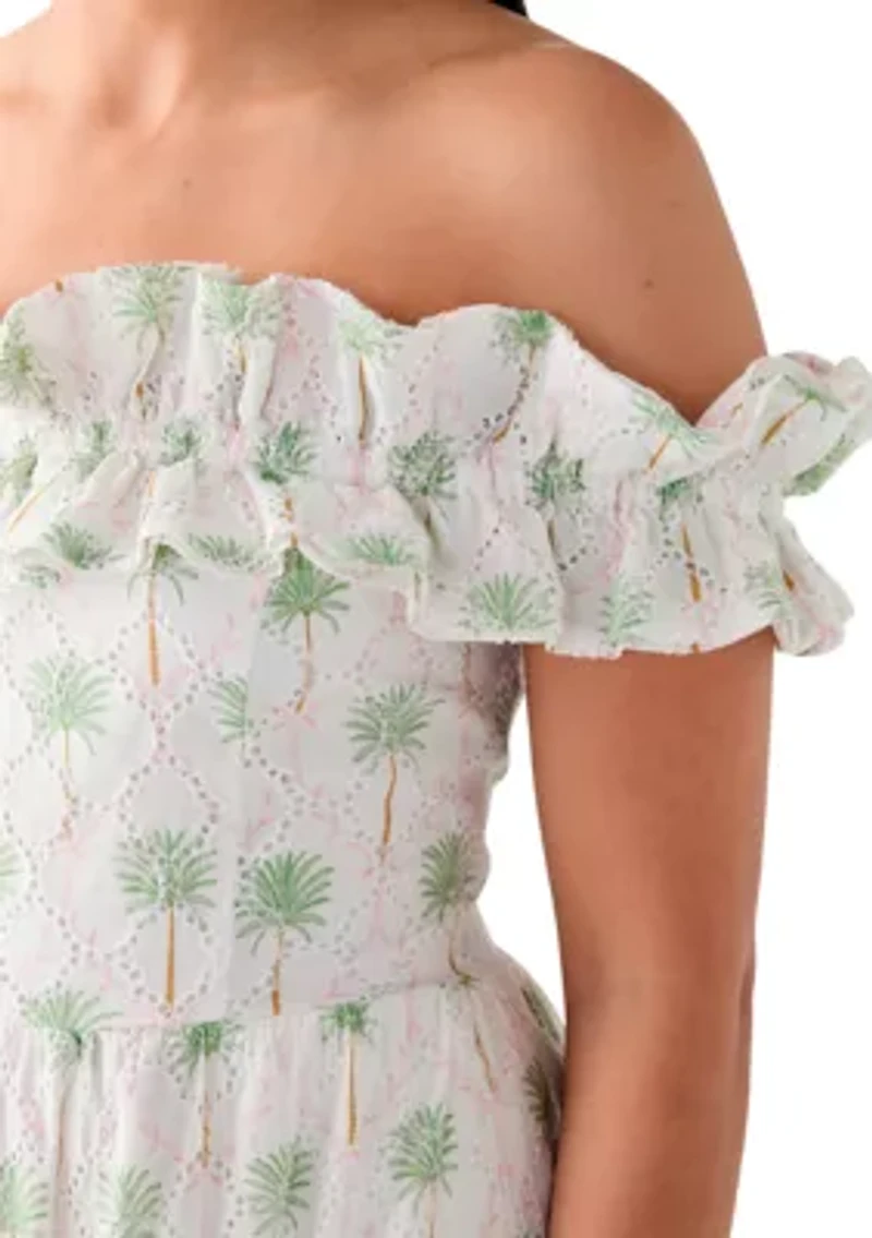 Women's Off the Shoulder Printed Midi Dress