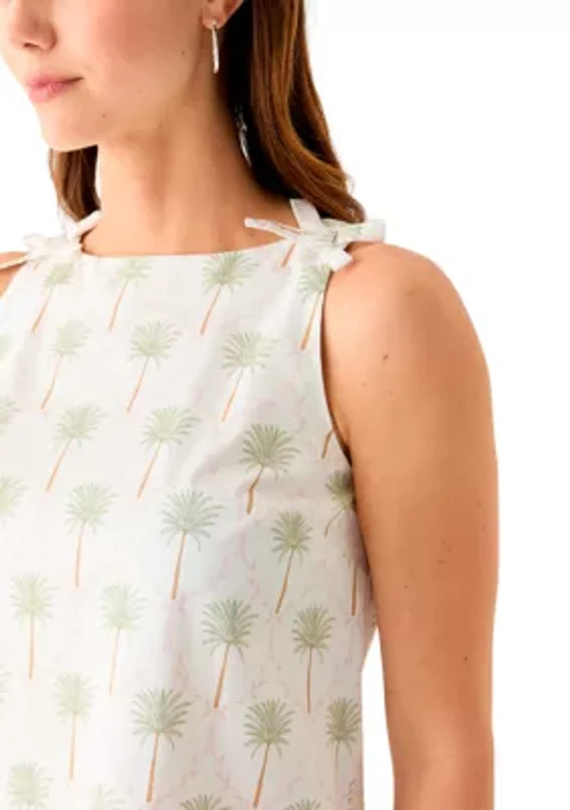 Women's Sleeveless Bow Straight Printed Dress