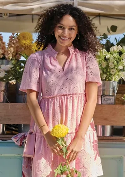 Sewing Down South x Crown & Ivy™ Mere Short Sleeve Printed Eyelet Dress