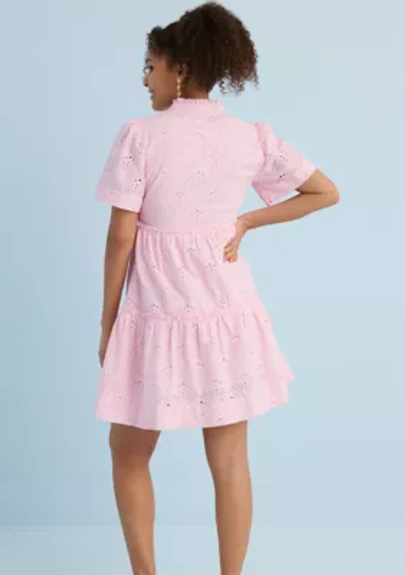 Sewing Down South x Crown & Ivy™ Mere Short Sleeve Printed Eyelet Dress