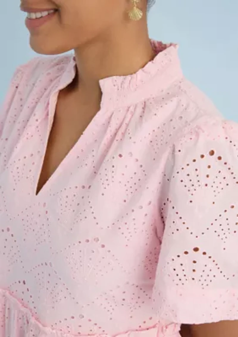 Sewing Down South x Crown & Ivy™ Mere Short Sleeve Printed Eyelet Dress