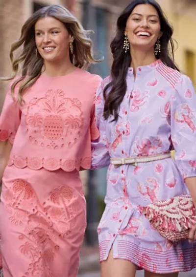Sewing Down South x Crown & Ivy™ Brooke Three Quarter Sleeve Printed Dress with Embroidery