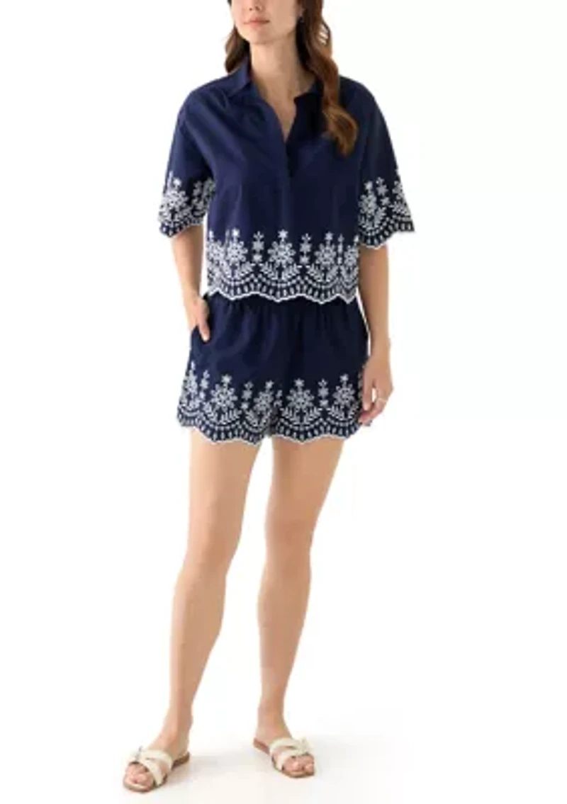 Women's Pull On Eyelet Hem Shorts