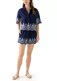 Women's Pull On Eyelet Hem Shorts