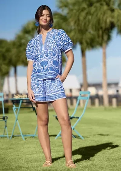 Sewing Down South x Crown & Ivy™ Stono Smocked Waist Pull On Shorts