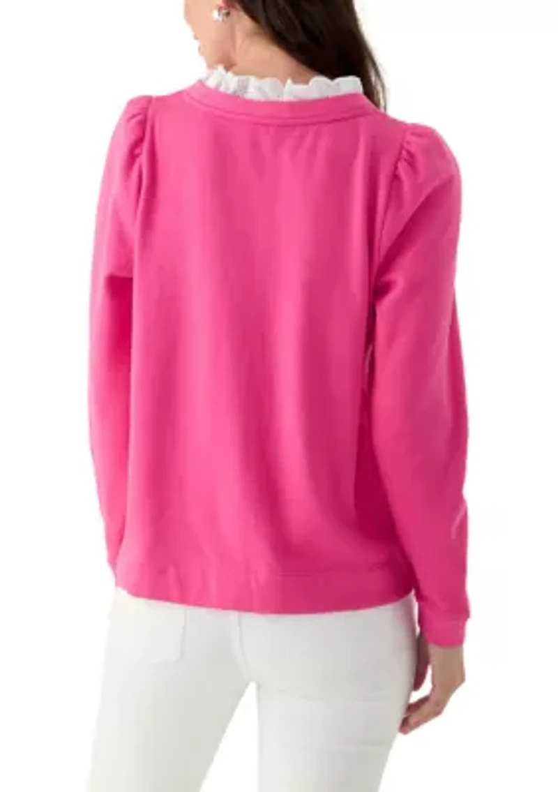 Women's Eyelet Trim Sweater