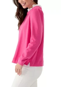 Women's Eyelet Trim Sweater