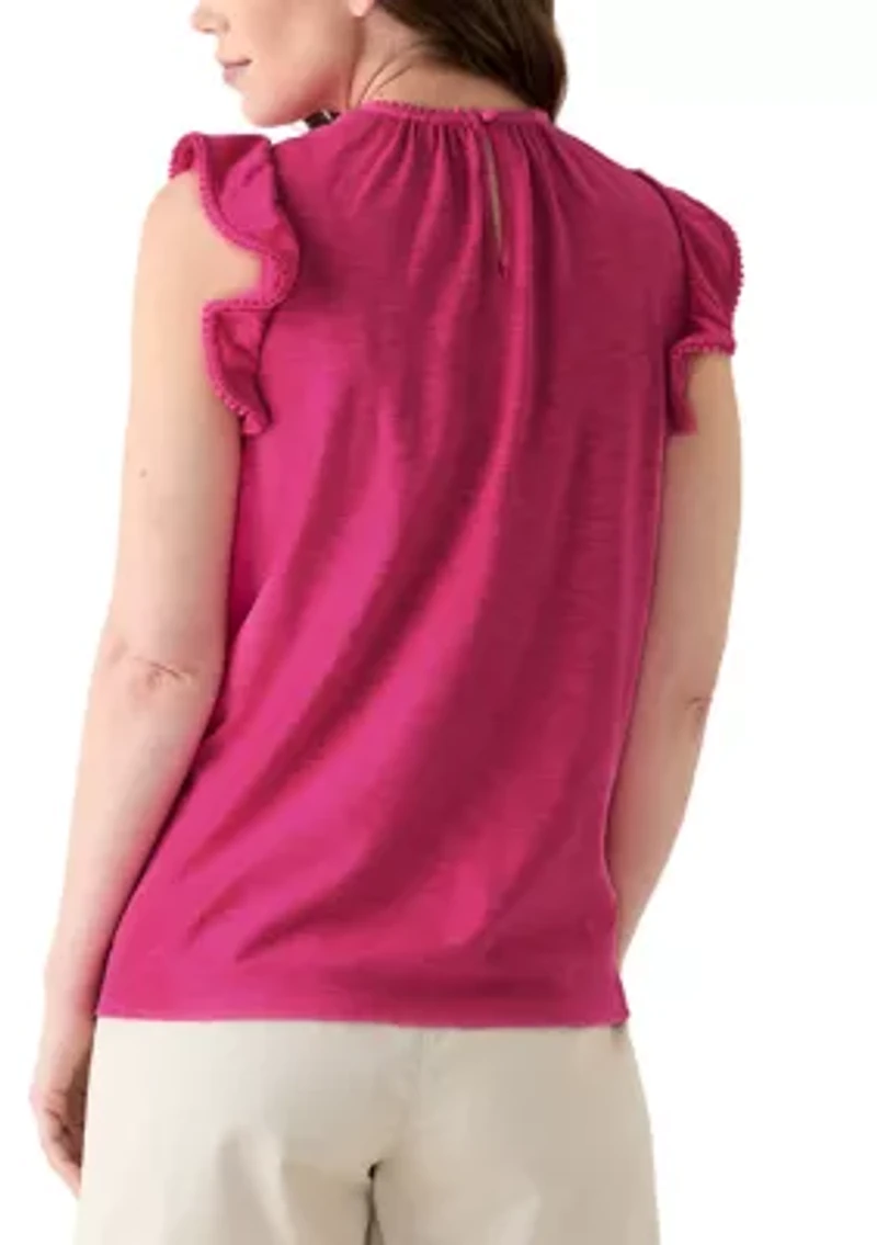 Women's Short Flutter Sleeve Trim Top