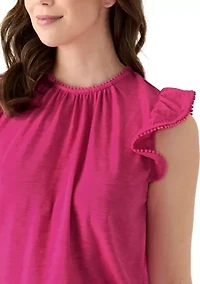 Women's Short Flutter Sleeve Trim Top