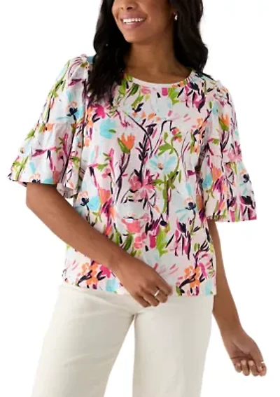 Women's Printed Flutter Sleeve Top