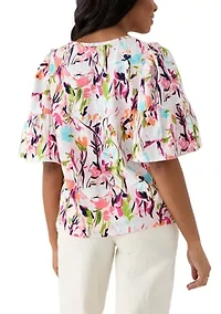 Women's Printed Flutter Sleeve Top