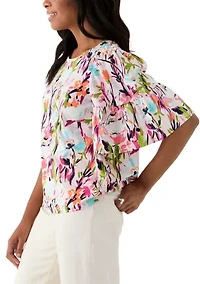 Women's Printed Flutter Sleeve Top