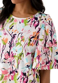 Women's Printed Flutter Sleeve Top