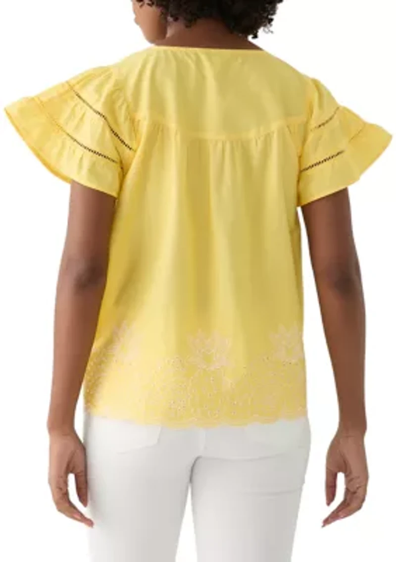 Women's Embroidered Scalloped Hem Top