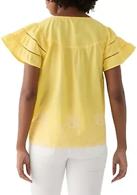 Women's Embroidered Scalloped Hem Top