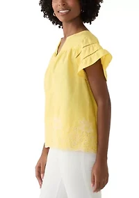 Women's Embroidered Scalloped Hem Top