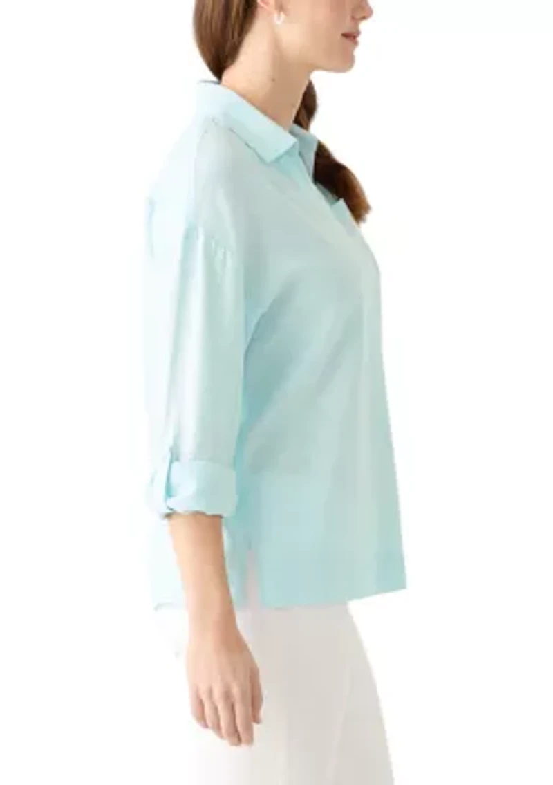 Women's Solid Button Down Top