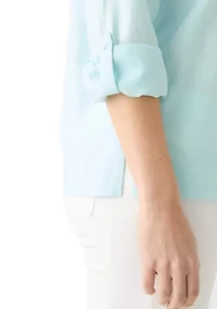 Women's Solid Button Down Top