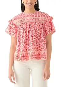Women's Short Sleeve Pintuck Top