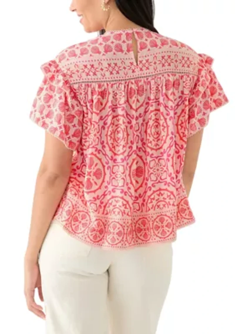 Women's Short Sleeve Pintuck Top