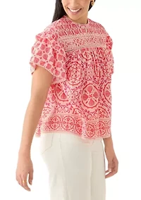 Women's Short Sleeve Pintuck Top